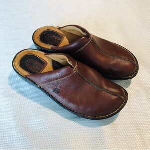 Born Brown Leather Mules with Rounded Toe